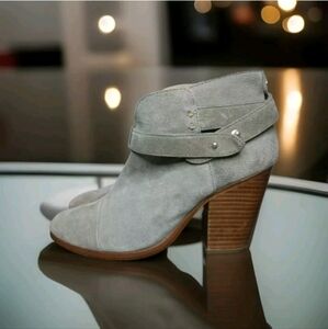 Rag & Bone Ankle Boots Womens Size 8 EU 38 Gray Cemento Block Heel Suede Italian